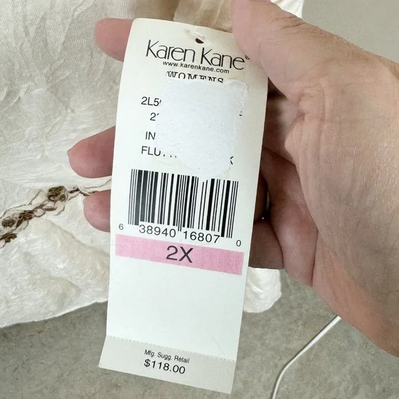 Karen Kane Cream V Neck Floral Crinkle Flare Sleeve Top Size 2X - Picture 8 of 10